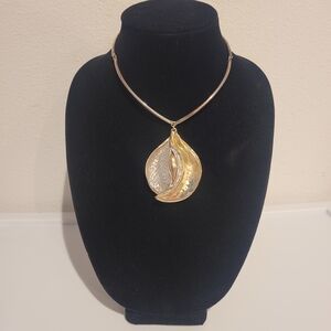 Vintage Necklace, One of The Kind Leaf Pendent Silver 18K Gold Plated Accent New